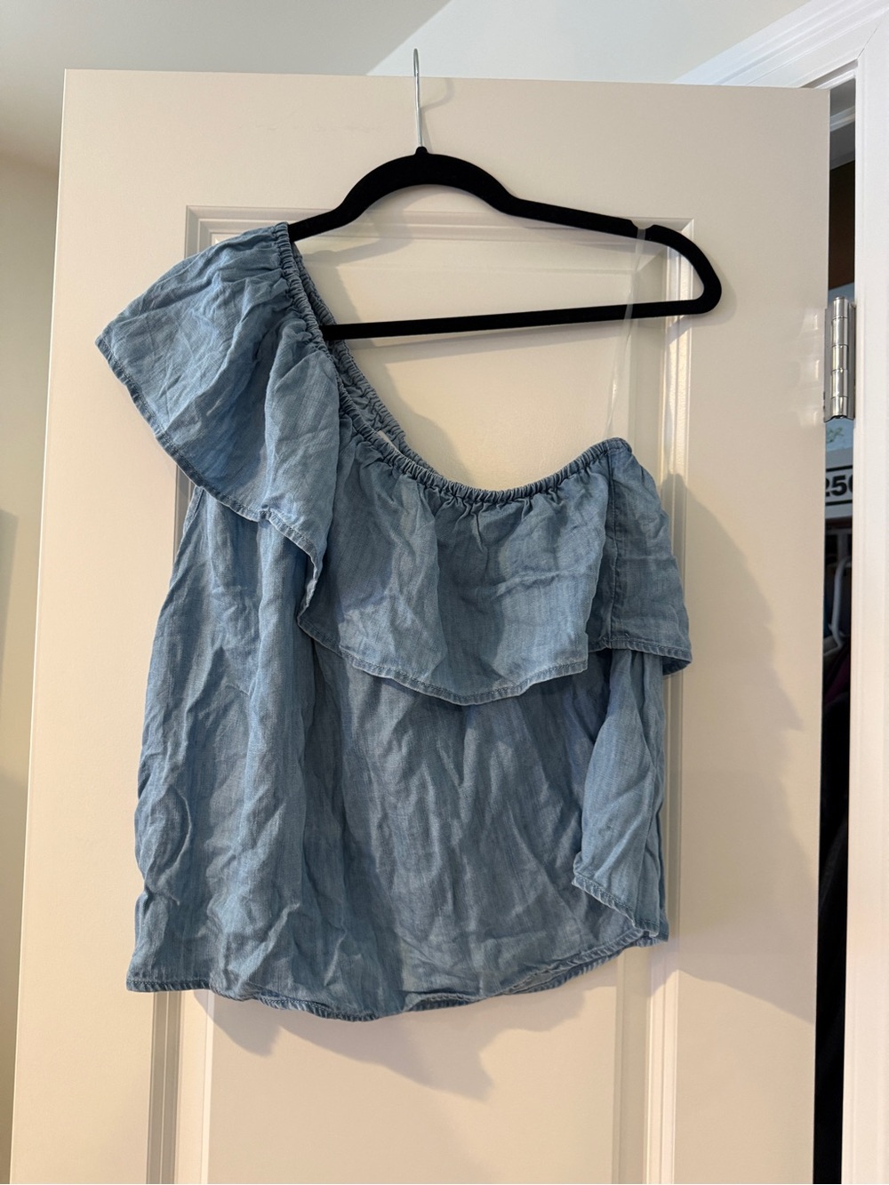 Light Blue One-Shoulder Ruffle Women's Top